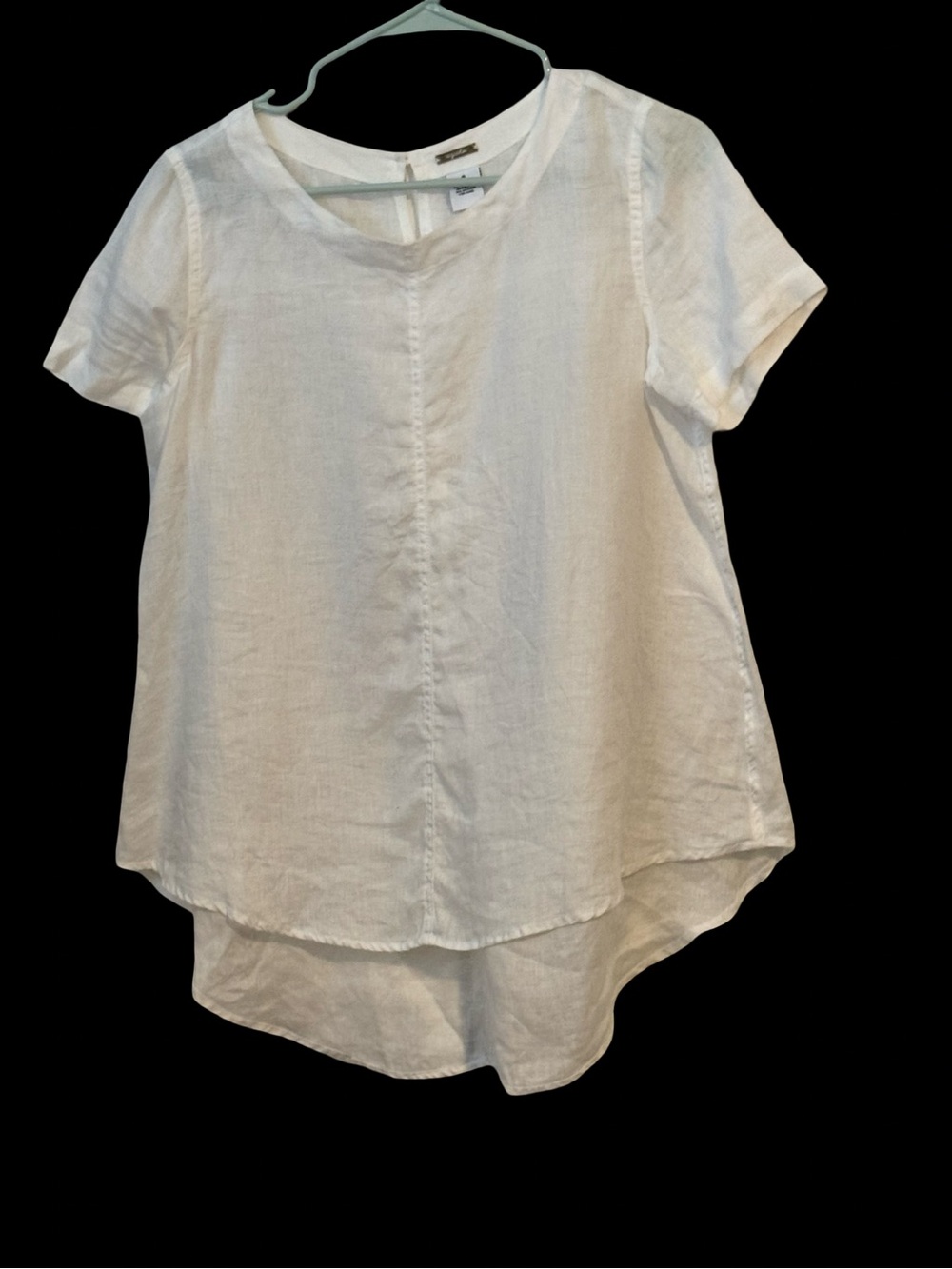 White Linen High Low Minimalist Lagenlook Coastal Old Money Womens Top Small